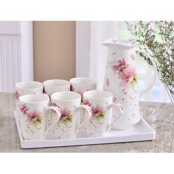 Haonai ceramic jug set(1pcs jug+6pcs mug),ceramic teapot set,ceramic pitcher and mug with full around printing.